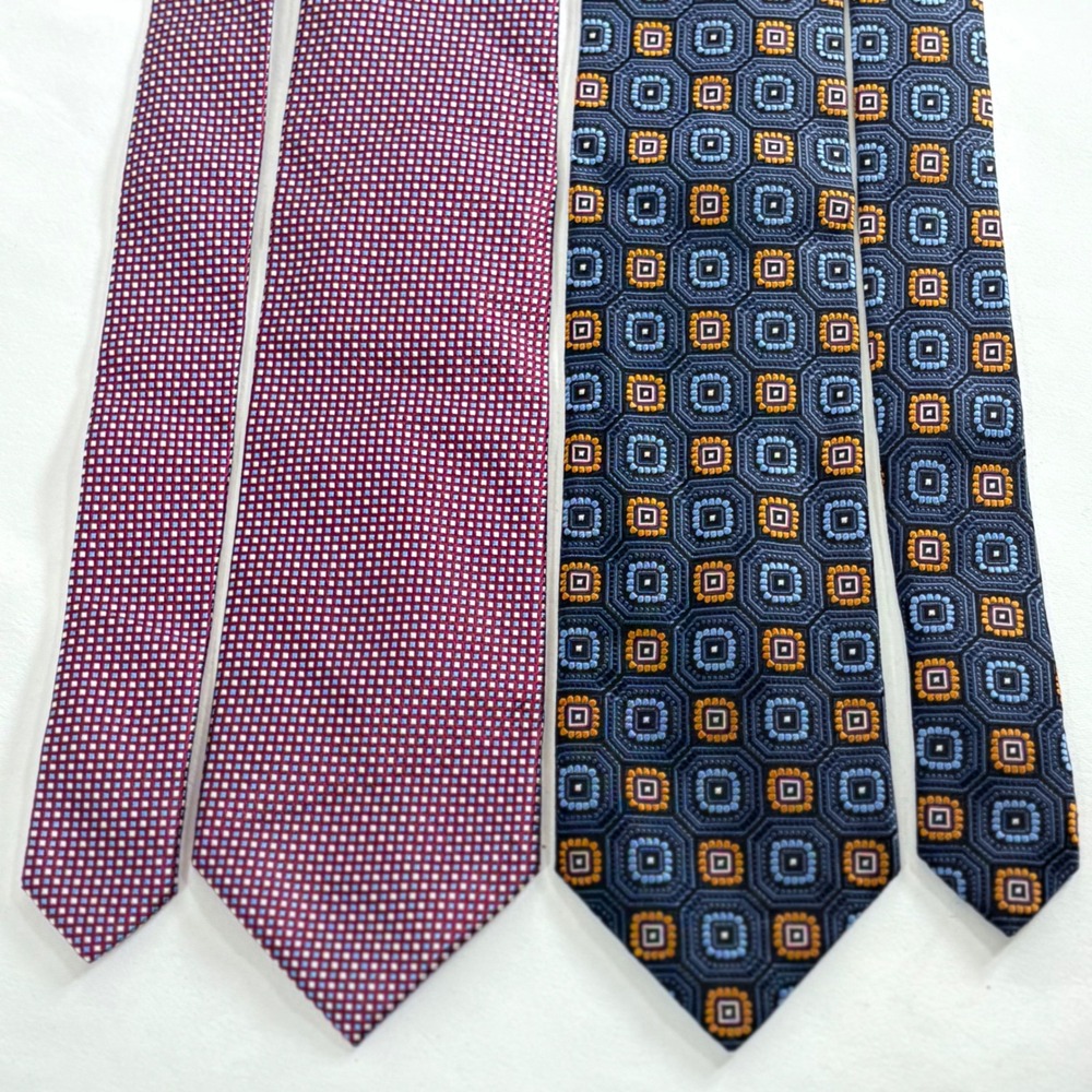 Jos. A. Bank Silk Tie Lot Burgundy Navy Geometric Medallion Signature Collection